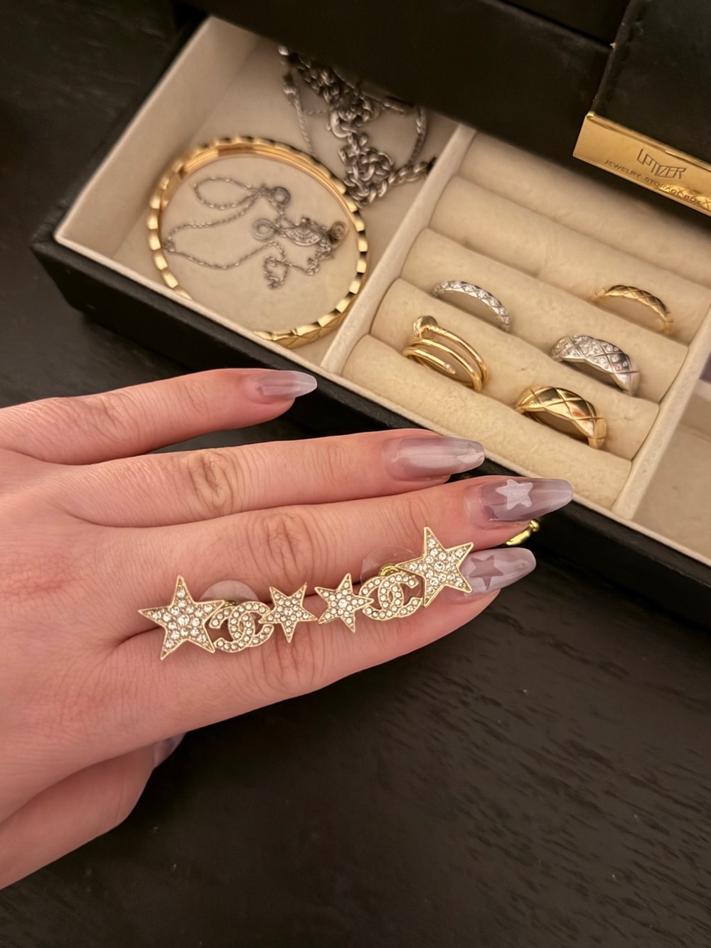 Brand New CHANEL Crystal Star CC Earrings Gold